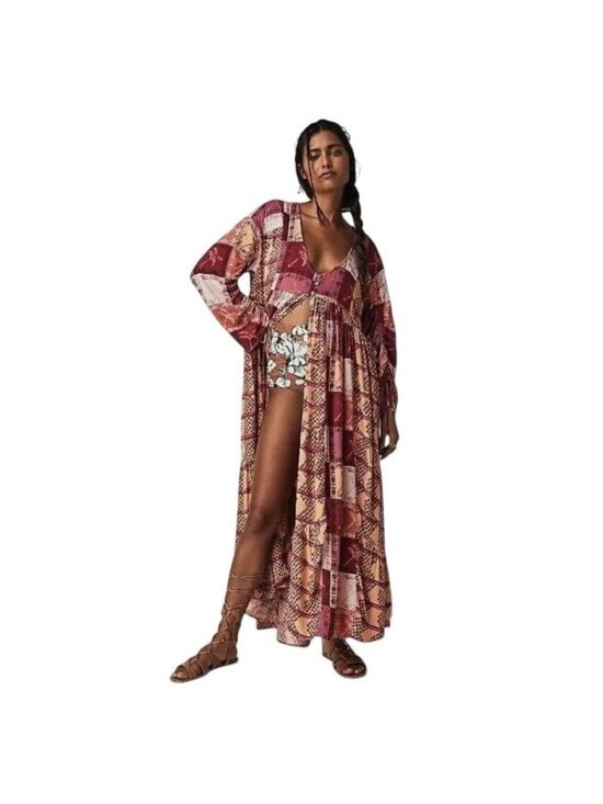Free People Dresses & Skirts - FREE PEOPLE Ibiza Getaway Patchwork Sunset Maxi Duster Kimono XS NWT Festival